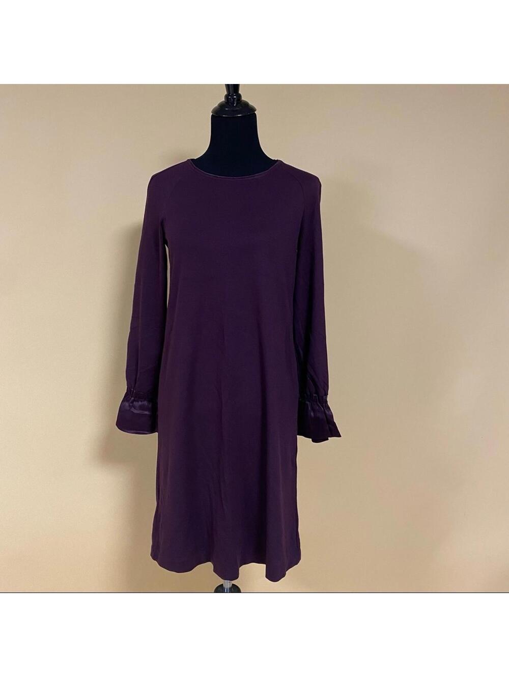 Massimo Dutti Purple Eggplant Satin Cuff Long Sleeve Mid-Length Dress Sz XS NWT